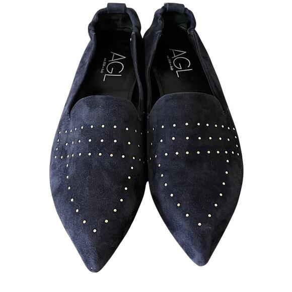 AGL Studded Blue Suede Pointed Toe Flats 40 1/2 US 10.5 EUC - Picture 2 of 9